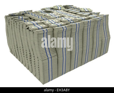 Much money. Large stack of US dollars isolated Stock Photo