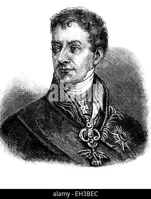 Historical drawing from the 19th century, portrait of Prince Klemens Wenzel von Metternich, 1773 - 1859, Earl of Kynzvart, Duke of Portella, statesman in imperial Austria Stock Photo