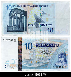 10 dinars banknote, princess Elyssa, Roma ruins of Dougga, Tunisia, 2005 Stock Photo