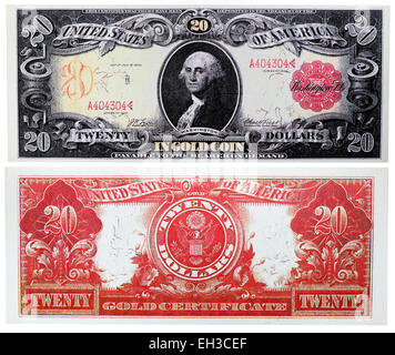 20 dollars gold certificate, George Washington, banknote, USA, 1905 Stock Photo