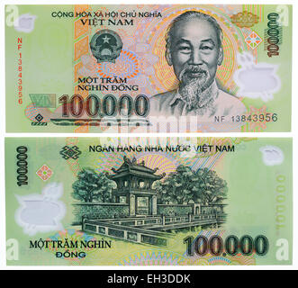 100000 dong banknote, Ho Chi Minh, Van Mieu and Quoc Tu Giam, Vietnam, 2004 Stock Photo