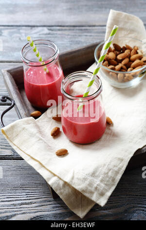 Sweet smoothie cocktails on a tray, food Stock Photo