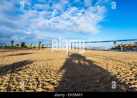 South Mission Beach volleyball courts on a cloudy winter morning. San Diego, California, United States. Stock Photo