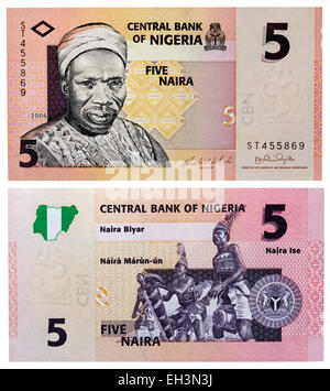 5 naira banknote, Alhaji Sir Abubakar Tafawa Balewa and Nkpokiti Drummers, Nigeria, 2006 Stock Photo