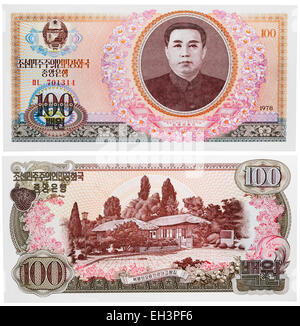 100 won banknote, Kim Il-sung, North Korea, 1978 Stock Photo