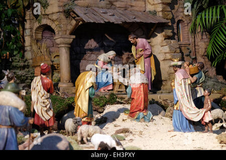 Nativity scene, creche, or crib, birth of Jesus in Graz Cathedral dedicated to Saint Giles in Graz, Styria, Austria Stock Photo