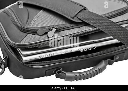 black notebook bag close-up isolated on white background Stock Photo