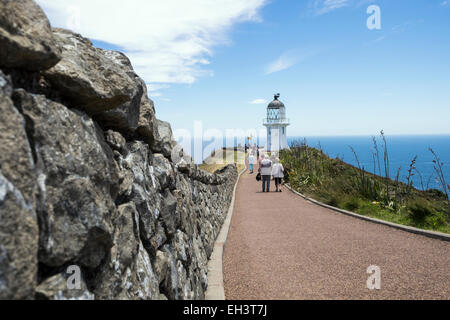 Path leading to the lighthouse at Cape Reinga at the north of New Zealand. Stock Photo