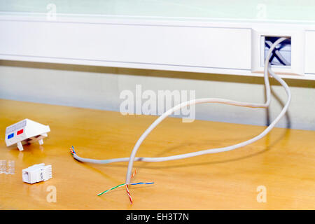 Installation of a double socket rj 45 internet network Stock Photo