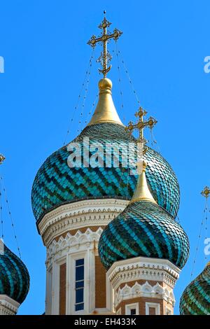 France, Alpes Maritimes, Nice, Russian Orthodox Cathedral of St. Nicolas built in 1859 on Boulevard Tzarevitch Stock Photo