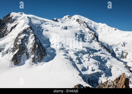 View of Mont Blanc mountain range from Aiguille Du Midi in Chamonix - landscape orientation Stock Photo