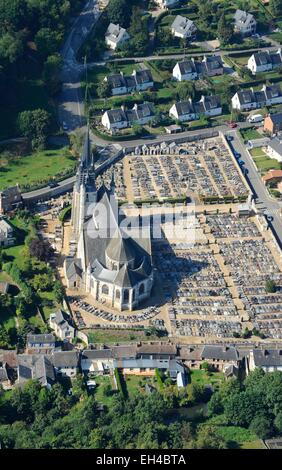 France, Eure, Bernay, Notre Dame de la Couture and cemetery (aerial view) Stock Photo