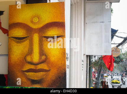 Paintings of Buddha at an on street gallery shop,mainly for tourists in Old Quarter of Han Noi, Hanoi,Vietnam, Stock Photo