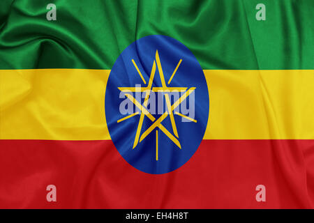 flag of Ethiopia or Ethiopian banner on wooden background Stock Photo ...