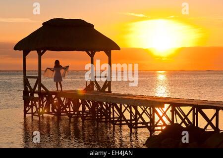 Mauritius, South West Coast, Savanne District, female on a Pontoon Beach Bel Ombre Stock Photo