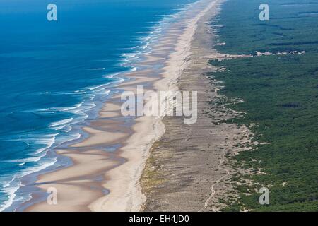 France, Gironde, Lacanau, the beach (aerial view) Stock Photo