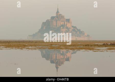 France, Manche, Mont Saint Michel bay, listed as World Heritage by UNESCO, Mont Saint Michel at high tide