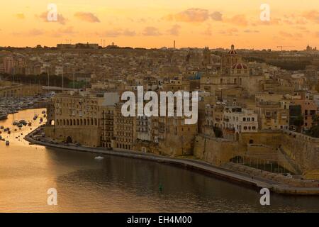 Malta, La Valletta, listed as World Heritage by UNESCO, Three Cities from the Upper Barraca gardens Stock Photo