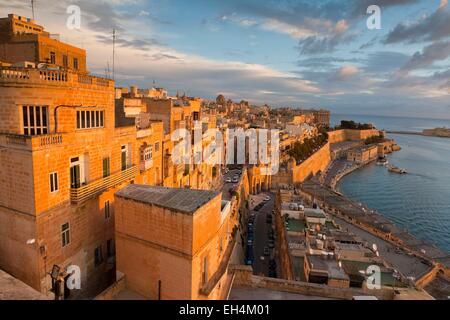 Malta, La Valletta, listed as World Heritage by UNESCO, the Grand Harbour from the Upper Barraca gardens Stock Photo
