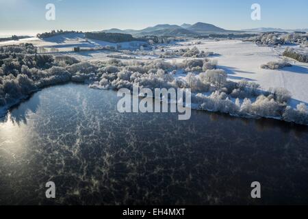 France, Puy de Dome, Manzat, Lachamp pond (aerial view) Stock Photo