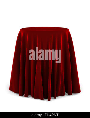 Round presentation pedestal covered with a red cloth Stock Photo
