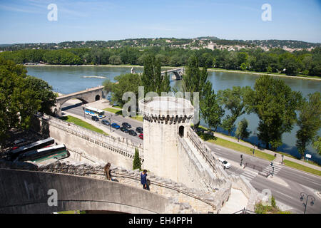 bastion, ancient walls, pont saint benezet and rhone river, avignon, provence, france, europe Stock Photo