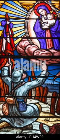 France, Vendee, Aizenay, stained glass window in memory of First World War soldiers by Gustave Pierre Dragant stained glass artist Stock Photo