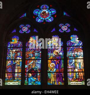 France, Vendee, Soulans, stained glass window in memory of First World War soldiers by Raphael Lardeur Stock Photo