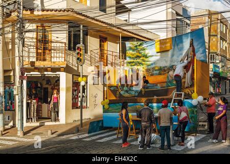 Ecuador, Imbabura, Atuntaqui,street scene preparation for the Easter celebration at sunset Stock Photo