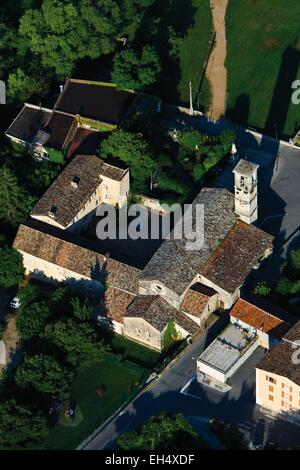 France, Alpes Maritimes, Valbonne, Notre Dame de la Sagesse, aerial view of the church and abbey Stock Photo
