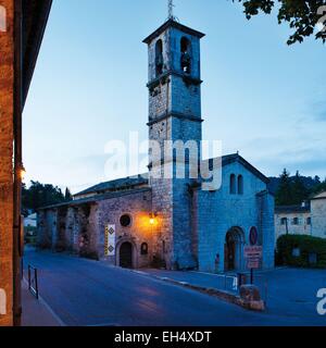 France, Alpes Maritimes, Valbonne, Notre Dame de la Sagesse, church and steeple night Stock Photo