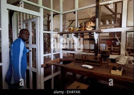 Gabon, Moyen-Ogooue Province, Lambarene, the former Albert Schweitzer Hospital now a museum, the Grand Pharmacy (polyclinic), laboratory of Rhena Schweitzer-Miller, daughter of Dr. Schweitzer Stock Photo