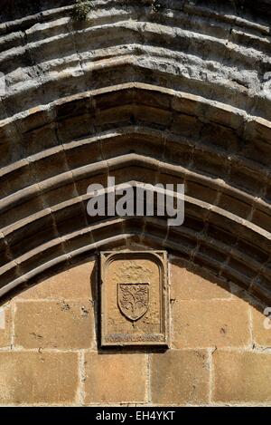 France, Jura, Gigny, abbey founded in 891, abbey church, portal, armory Julien Della Rovere became Pope Julius II Stock Photo