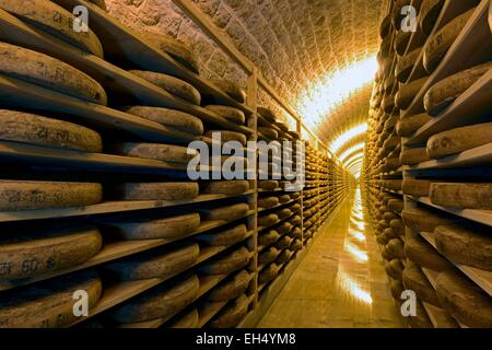 France, Jura, Les Rousses, Fort des Rousses dated 19th century, cheese factory Arnaud Juraflore, refining Stock Photo