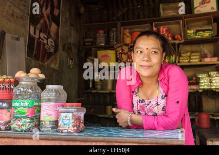 Nepal, Gandaki zone, Manaslu Circuit, between Gorkha and Khanchowk, little shop Stock Photo