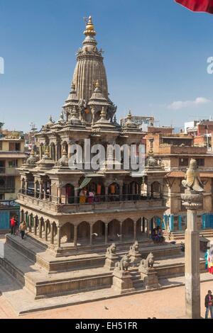 Nepal, Kathmandu valley, Patan, Durbar Square, listed as World Heritage by UNESCO, the carved stone Krishna Mandir temple Stock Photo