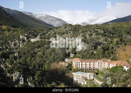 France, Pyrenees Orientales, Molitg les Bains, overview on the thermal center and Grand Hotel Stock Photo