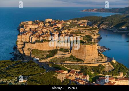 France, Corse du Sud, Bonifacio, old town (aerial view) Stock Photo