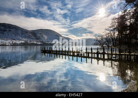 Mid-winter reflections over Ullswater in Cumbria, February 2015 Stock Photo