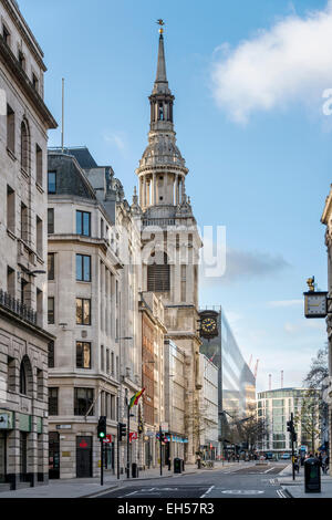 Looking down Cheapside in the City of London to the spire of the church of St Mary le Bow