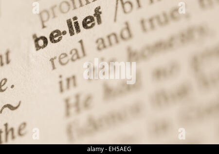 Definition of word belief  in dictionary Stock Photo