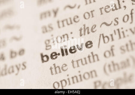 Definition of word belive in dictionary Stock Photo