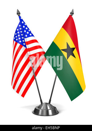USA and Ghana - Miniature Flags Isolated on White Background. Stock Photo