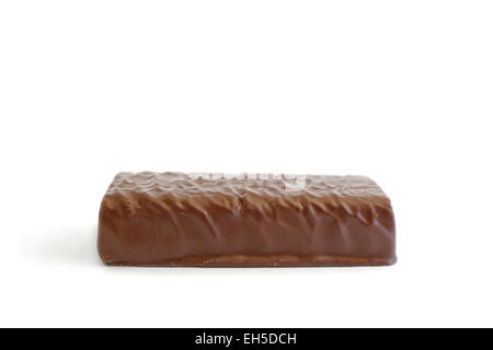 Side view of protein chocolate bar. Isolated on white. Stock Photo