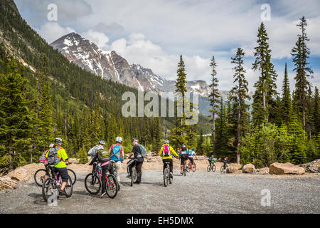 Cyclists on a mountain road Edith Cavell in Jasper National Park, Alberta, Canada. Stock Photo