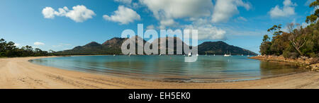 The Hazards from Coles Bay Panorama, Freycinet NP, Tasmania, Australia Stock Photo