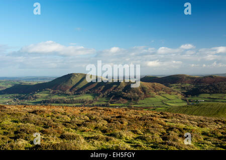 Caer Caradoc, Shropshire, viewed from the Long Mynd on a winter's day. Stock Photo