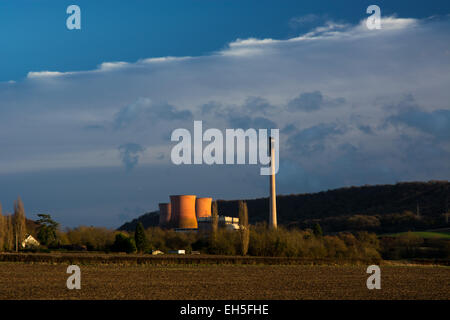 Ironbridge Power Station in Shropshire, UK, viewed across fields. Stock Photo