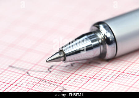 Close up of Electrocardiograph with a pen Stock Photo