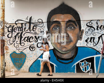 Argentina, Buenos Aires, Almagro, Gascon, grafitti of footballer Gordilo Macsy, Stock Photo